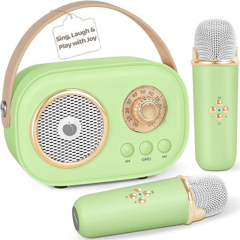PRUNUS C20 Mini Karaoke MachineValentines Day Gifts for Her Him Kids MensPortable Bluetooth Speaker with 2 Wireless Microphone for Boys Girls 312 Years Old Birthday Party Green - Image 2
