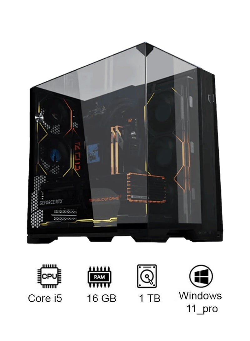انفني ارك حاسوب ألعاب INFINIARC RTX 5060 المكتبي (صندوق Lian Li O11D VISION، لوحة أم B650، بطاقة رسومات RTX 5060 بسعة 8 جيجابايت، معالج AMD Ryzen 5 7600، ذاكرة RAM بسعة 16 جيجابايت DDR5، قرص SSD M.2 بسعة 1 تيرابايت، مبرد سائل أسود ARGB بحجم 360 مم، مزود طاقة 650 واط برونزي، ويندوز برو) أسود - Image 1