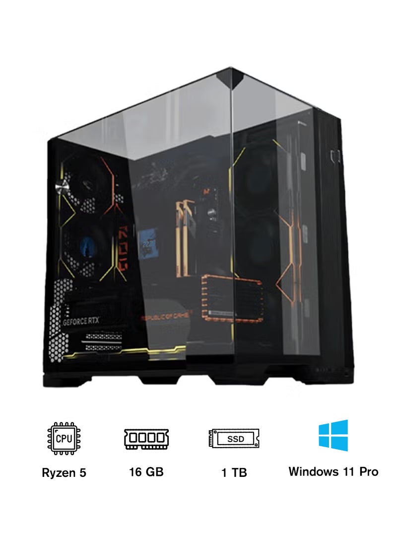 انفني ارك حاسوب ألعاب INFINIARC RTX 5060 المكتبي (صندوق Lian Li O11D VISION، لوحة أم B650، بطاقة رسومات RTX 5060 بسعة 8 جيجابايت، معالج AMD Ryzen 5 7600، ذاكرة RAM بسعة 16 جيجابايت DDR5، قرص SSD M.2 بسعة 1 تيرابايت، مبرد سائل أسود ARGB بحجم 360 مم، مزود طاقة 650 واط برونزي، ويندوز برو) أسود - Image 1