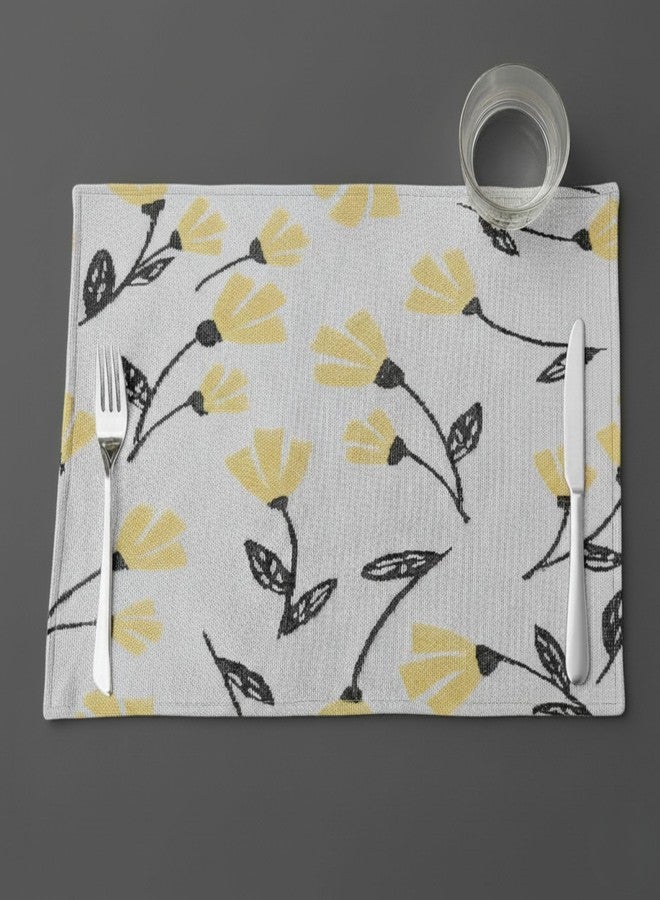 DaDa Bedding Yellow Fleur Floral Botanical Dining Table Placemats - Set of 4-Pieces Tapestry Spring Time Golden Orange Floral Garden Design - Decorative Cotton Linen Woven Kitchen Mats - 13” x 19” - Image 1