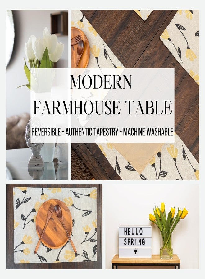 DaDa Bedding Yellow Fleur Floral Botanical Dining Table Placemats - Set of 4-Pieces Tapestry Spring Time Golden Orange Floral Garden Design - Decorative Cotton Linen Woven Kitchen Mats - 13” x 19” - Image 2