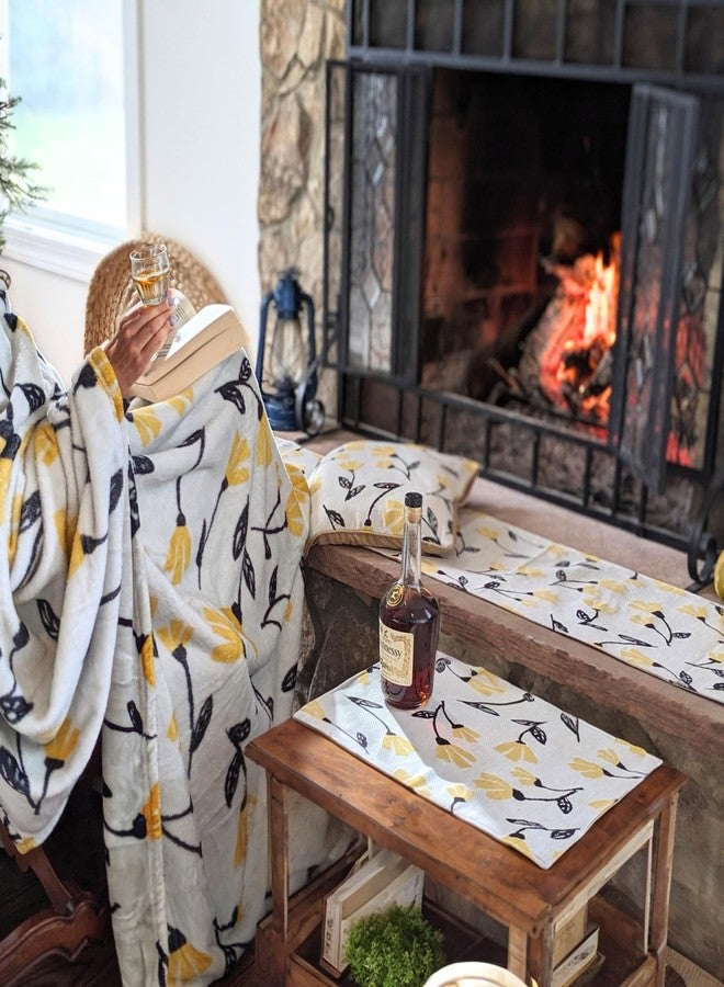 DaDa Bedding Yellow Fleur Floral Botanical Dining Table Placemats - Set of 4-Pieces Tapestry Spring Time Golden Orange Floral Garden Design - Decorative Cotton Linen Woven Kitchen Mats - 13” x 19” - Image 4