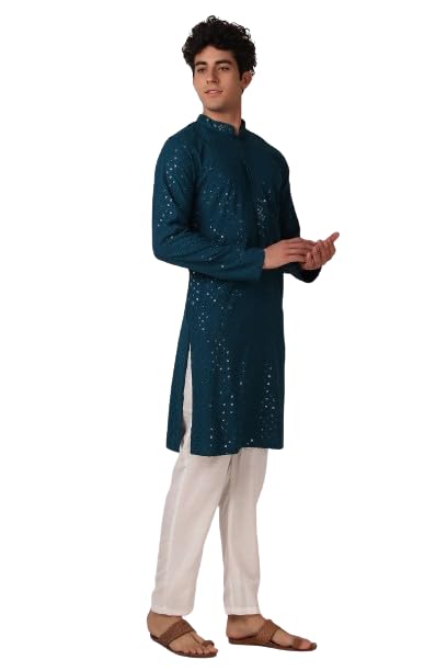 LookMark Present Men's Pure Rayon Chikankari Sequins Kurta||Men's Chikankari Rama Coloured Kurta|| AZ-LM-OG-Kurta 11 RAMA-M - Image 1
