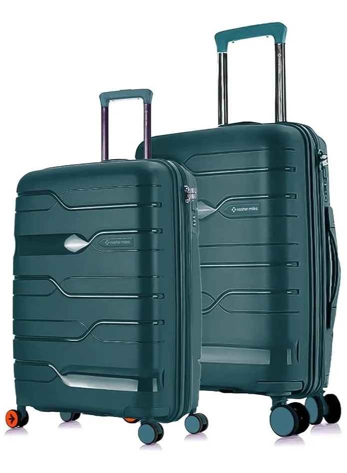 nasher miles Nasher Miles Paris Hard-Sided Polypropylene Luggage Set of 2 | 55cm & 65cm | 8 Wheels Small & Medium Trolley Bag for Travel | Suitcase (Dark Green)