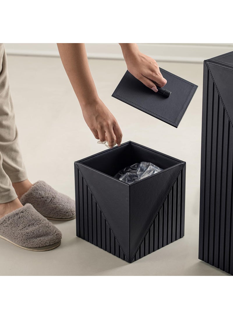 SPREAD SPAIN SPREAD SPAIN Elegant Fluted Wastebin For Home Black Modern Design Dustbin For Bedroom Bathroom Office and Kitchen Square Trash Bin With Lid For Odour Lock  - Image 1