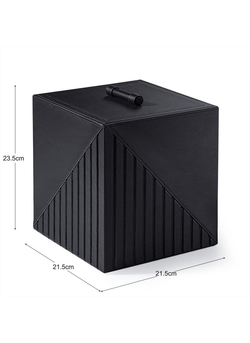 SPREAD SPAIN SPREAD SPAIN Elegant Fluted Wastebin For Home Black Modern Design Dustbin For Bedroom Bathroom Office and Kitchen Square Trash Bin With Lid For Odour Lock  - Image 3