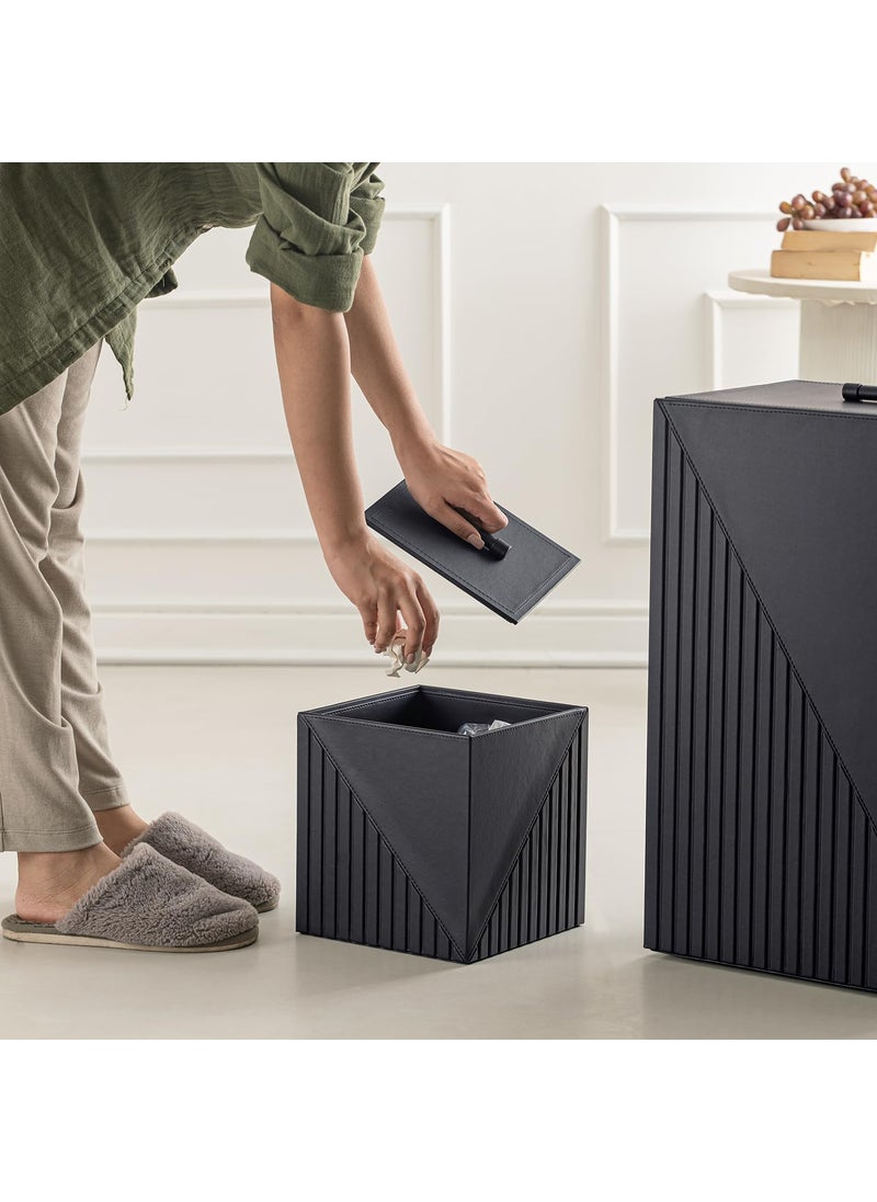 SPREAD SPAIN SPREAD SPAIN Elegant Fluted Wastebin For Home Black Modern Design Dustbin For Bedroom Bathroom Office and Kitchen Square Trash Bin With Lid For Odour Lock  - Image 5