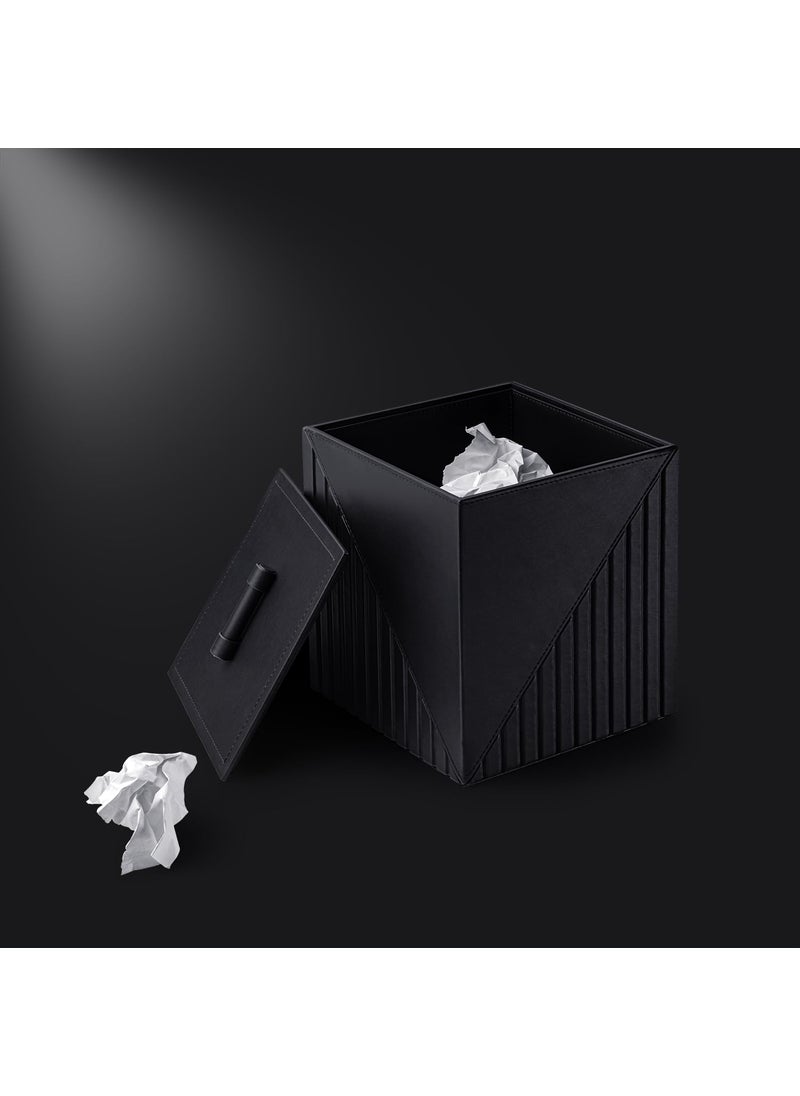 SPREAD SPAIN SPREAD SPAIN Elegant Fluted Wastebin For Home Black Modern Design Dustbin For Bedroom Bathroom Office and Kitchen Square Trash Bin With Lid For Odour Lock  - Image 4