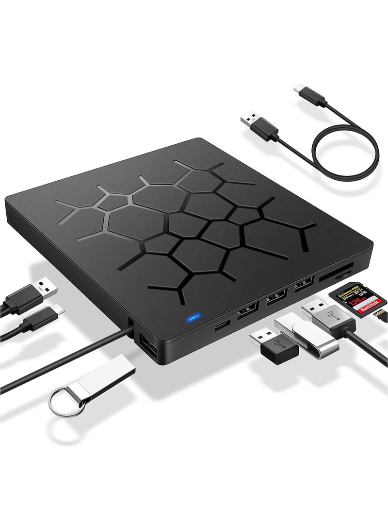 External DVD Drive USB 3.0 CD DVD Burner for Laptop with 4 USB Ports and 2 SD Card Slots Ultra Slim for Mac PC Windows 10 8 7 Linux OS - Image 1