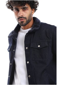 Andora Long Sleeves Multi Pockets Fur Padderd Jacket _ Navy Blue  - Image 4