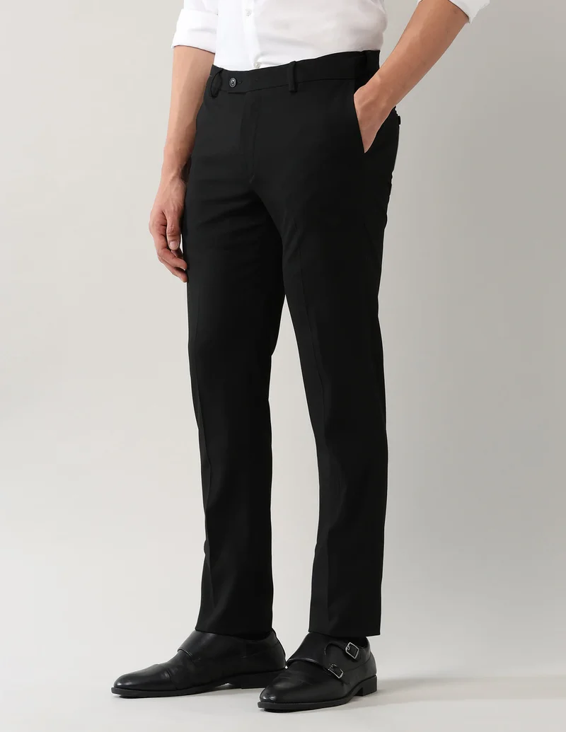 Arrow Black Solid Dobby Trousers for Men | Best Price UAE
