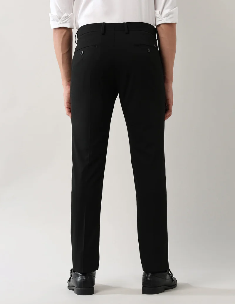Arrow Black Solid Dobby Trousers for Men | Best Price UAE