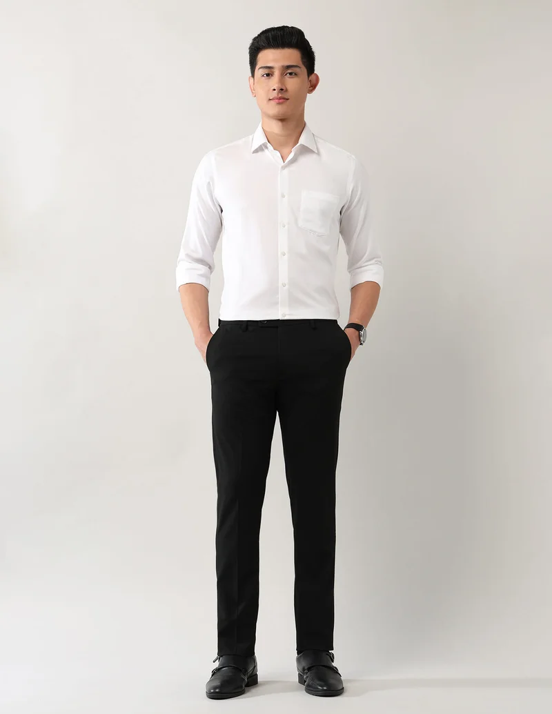 Arrow Black Solid Dobby Trousers for Men | Best Price UAE