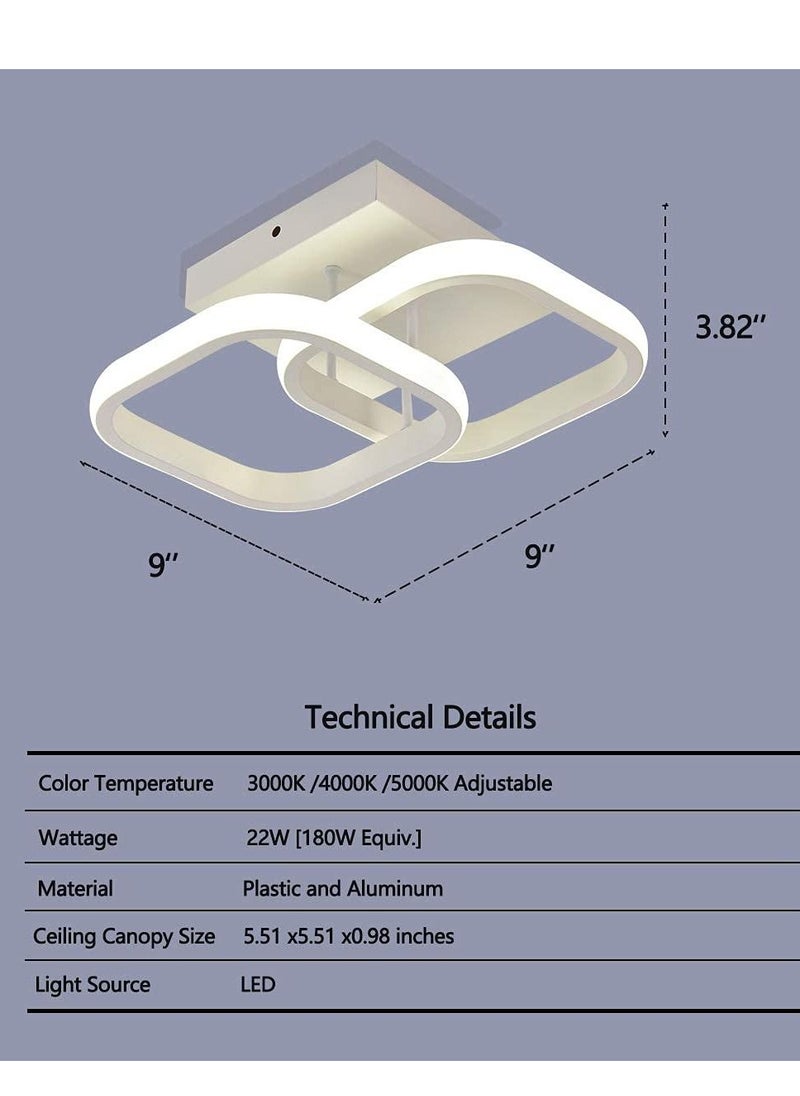 XiuWoo - LED Ceiling Light 22W Modern LED Energy Saving Light, LED Ceiling Lamp for Hallway Entrance Office Bedroom Kitchen Metal Square Design Ceiling Lighting Fixture 3 Color 3000K-6500K - Image 1