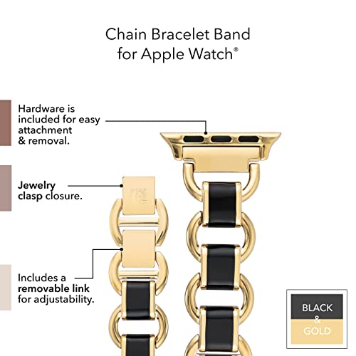 ANNE KLEIN WITHit Anne Klein Fashion Chain Bracelet for Apple Watch, Secure, Adjustable, Apple Watch Replacement Band, Fits Most Wrists (38/40/41mm, Black and Gold) - Image 4