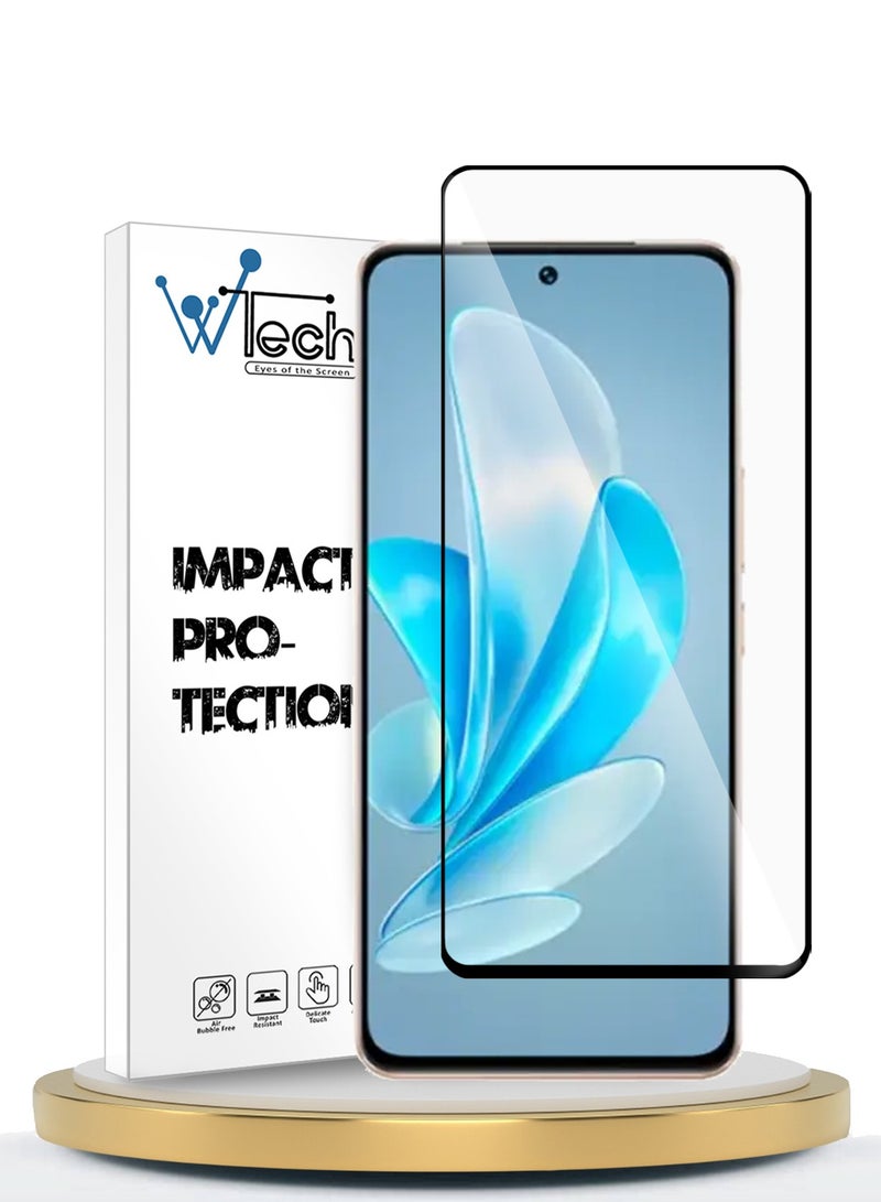 Wtech Vivo V30 Lite 5G 2023 Premium E2E Full Glue Full Cover Tempered Glass Screen Protector (MSGECN) - Clear/Black - Image 1