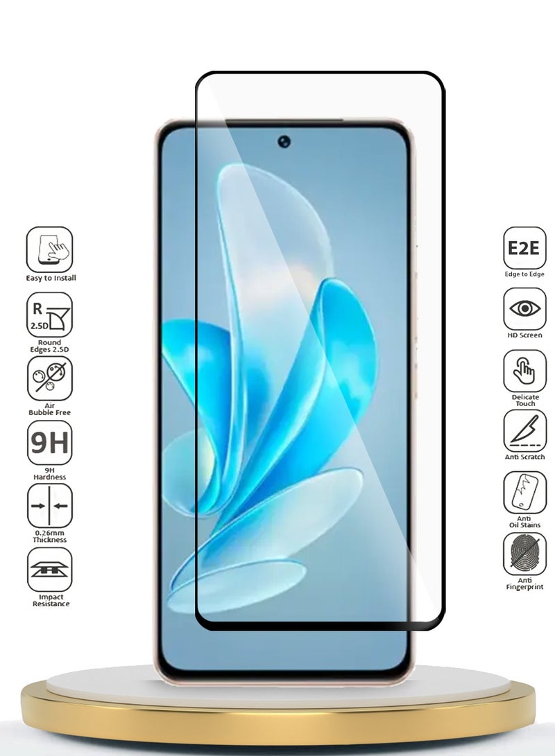 Wtech Vivo V30 Lite 5G 2023 Premium E2E Full Glue Full Cover Tempered Glass Screen Protector (MSGECN) - Clear/Black - Image 2