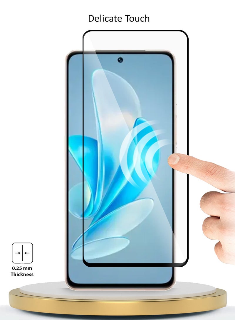 Wtech Vivo V30 Lite 5G 2023 Premium E2E Full Glue Full Cover Tempered Glass Screen Protector (MSGECN) - Clear/Black - Image 4