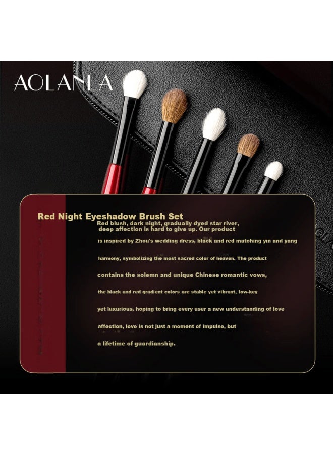 Aolanla Premium Red Night Eyeshadow Brush Set, Professional 5-piece Animal Eye Makeup Brushes With Brush Case, Birthday Gift - Image 2