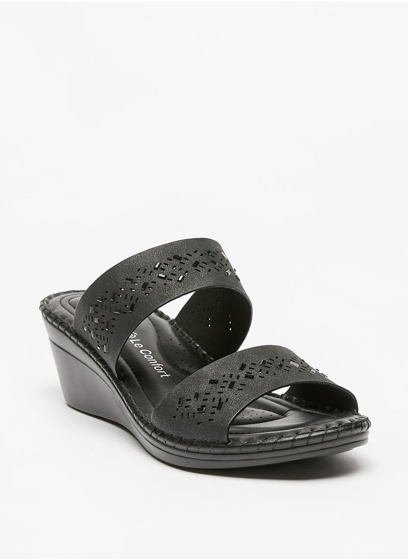 Le Confort - Womens Embellished Slip On Sandals with Wedge Heels and Cut Out Detail - Image 1