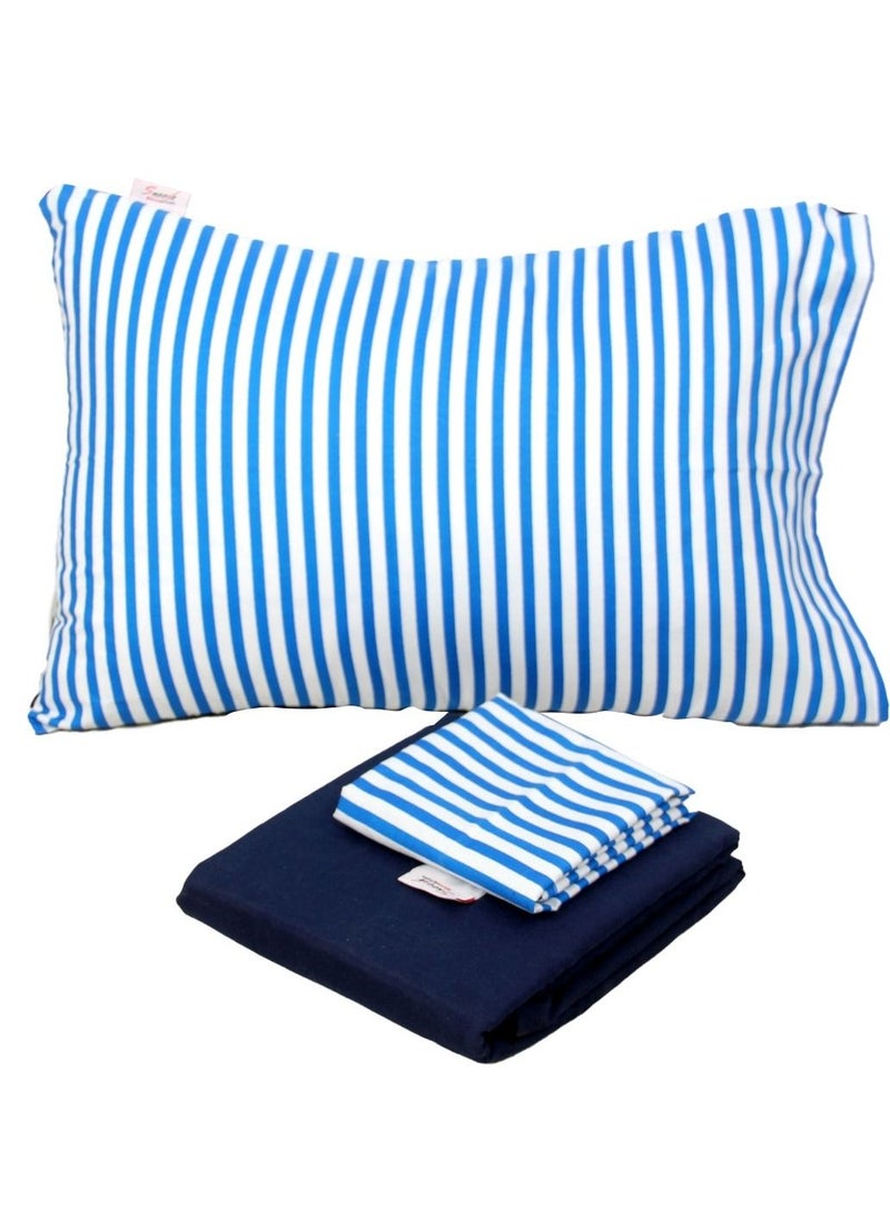 Tiba 4 Piece Flat Microfiber Plain And Printed Bed Sheet 180*230 Cm Dark Blue Striped Design  - Image 2
