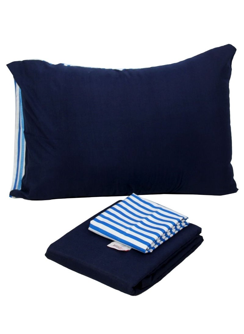 Tiba 4 Piece Flat Microfiber Plain And Printed Bed Sheet 180*230 Cm Dark Blue Striped Design  - Image 3