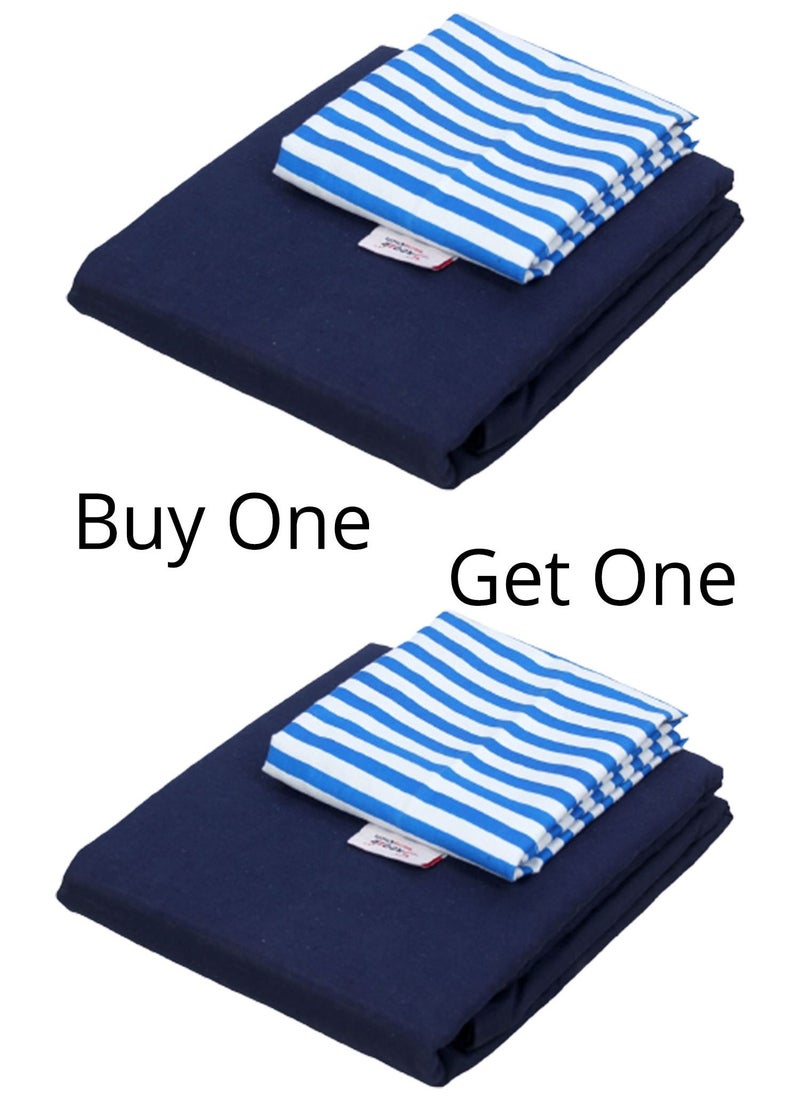 Tiba 4 Piece Flat Microfiber Plain And Printed Bed Sheet 180*230 Cm Dark Blue Striped Design  - Image 1