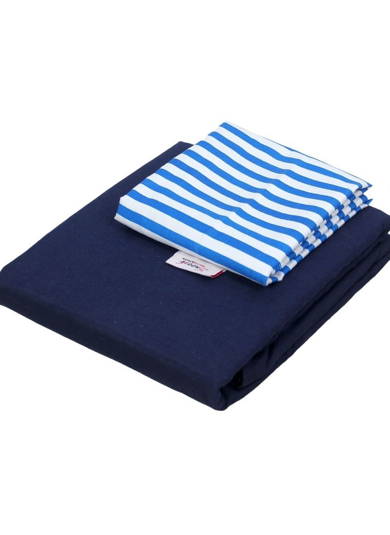Tiba 4 Piece Flat Microfiber Plain And Printed Bed Sheet 180*230 Cm Dark Blue Striped Design  - Image 5