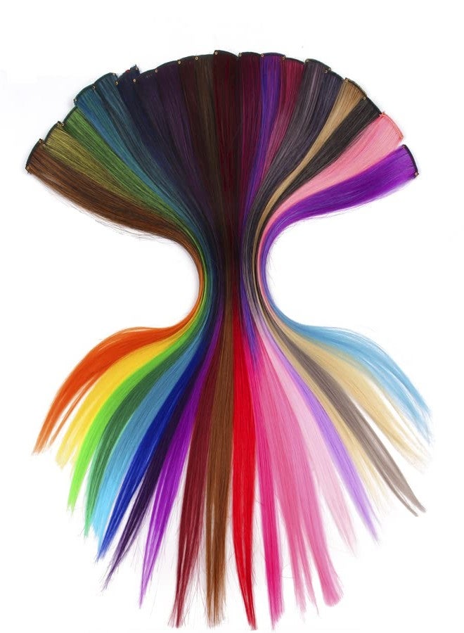 EPARTY وصلات شعر بمشابك ملونة من إي بارتي، بطول 22 بوصة، بألوان قوس قزح، مقاومة للحرارة، مستقيمة، مع خصلات ملونة، مثالية لحفلات التنكر، وحفلات الكريسماس، هدية رائعة للفتيات، متوفرة بـ 12 لونًا مختلفًا. - Image 3