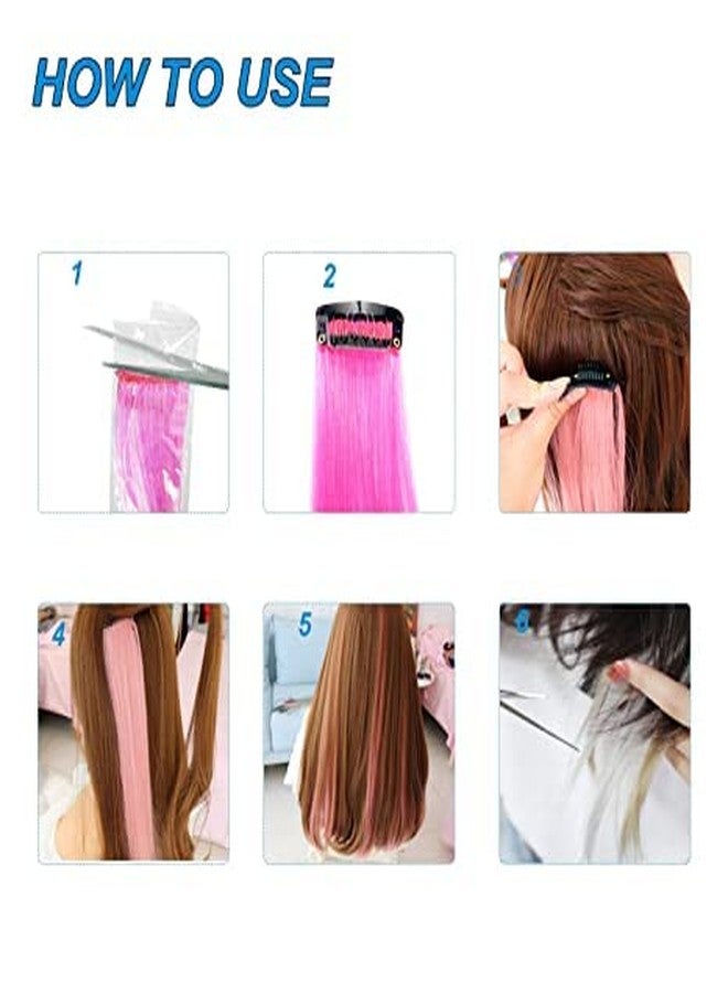 EPARTY وصلات شعر بمشابك ملونة من إي بارتي، بطول 22 بوصة، بألوان قوس قزح، مقاومة للحرارة، مستقيمة، مع خصلات ملونة، مثالية لحفلات التنكر، وحفلات الكريسماس، هدية رائعة للفتيات، متوفرة بـ 12 لونًا مختلفًا. - Image 4