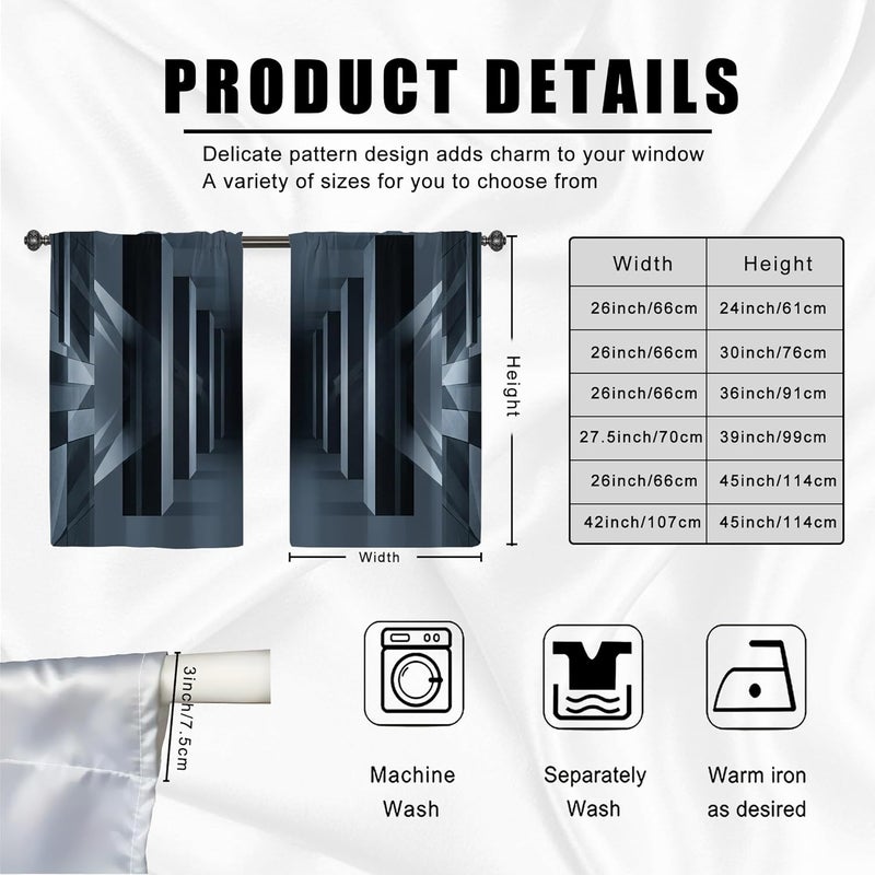 Geometric Kitchen Curtains, Modern Minimalistic Lines Shadows None Black Patterned Curtains for Kitchen Window Over Sink 42x45 Inch - Image 3