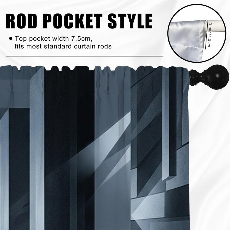 Geometric Kitchen Curtains, Modern Minimalistic Lines Shadows None Black Patterned Curtains for Kitchen Window Over Sink 42x45 Inch - Image 5