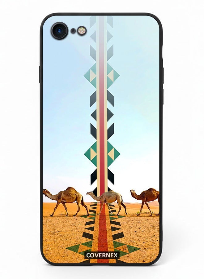 Covernex Apple iPhone 8 Protective Case Cover Printed Featuring Camel Silhouette with Vertical Sadu Pattern - Image 2