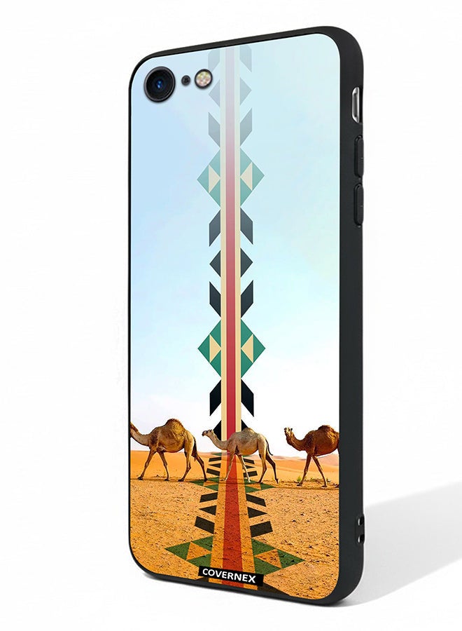 Covernex Apple iPhone 8 Protective Case Cover Printed Featuring Camel Silhouette with Vertical Sadu Pattern - Image 1