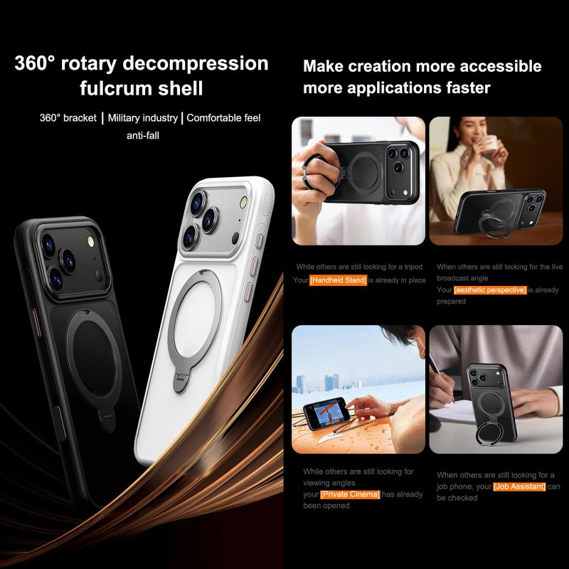 erorex For iPhone 15 Pro Max Gear-Style Stress Relief 360 Rotation Holder MagSafe Phone Case(Black) - Image 5