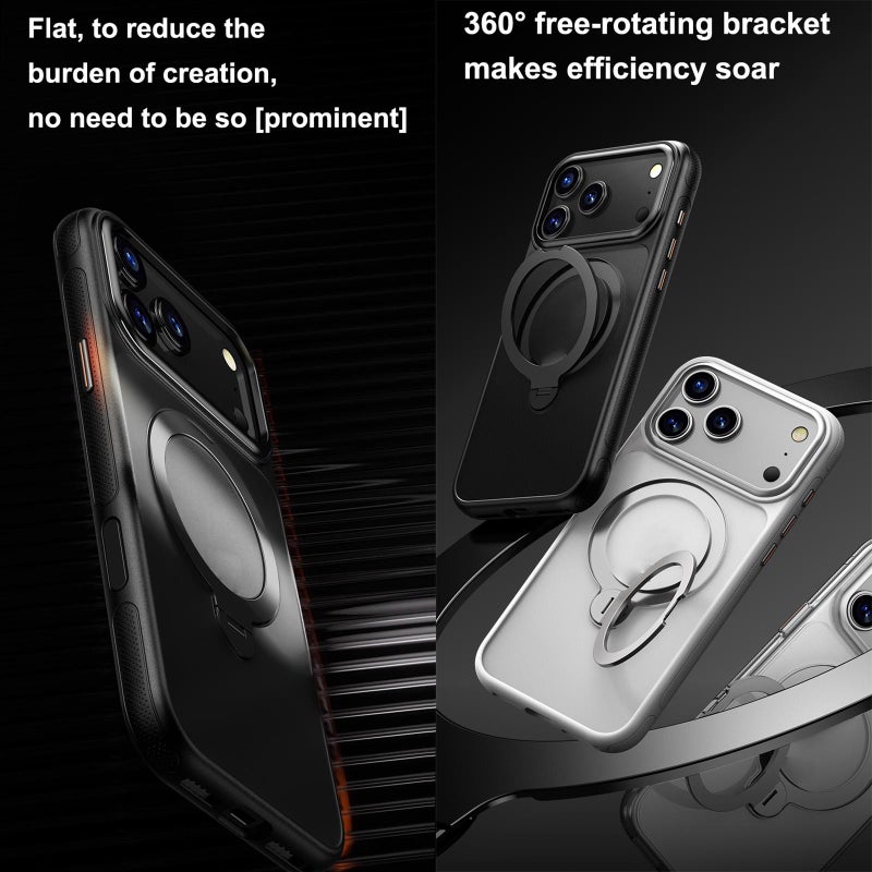 erorex For iPhone 15 Pro Max Gear-Style Stress Relief 360 Rotation Holder MagSafe Phone Case(Black) - Image 3