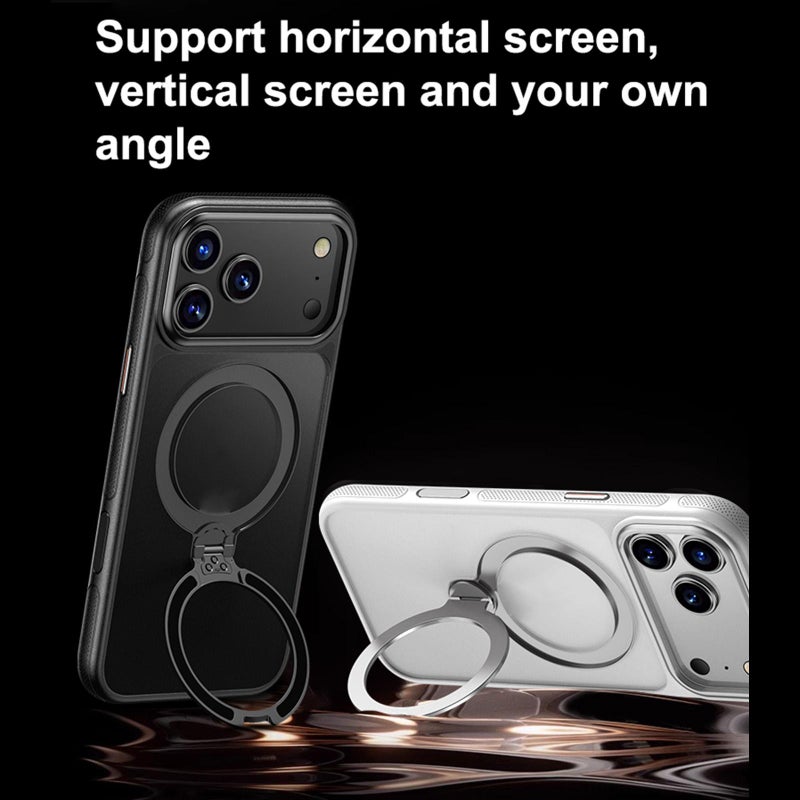 erorex For iPhone 15 Pro Max Gear-Style Stress Relief 360 Rotation Holder MagSafe Phone Case(Black) - Image 2