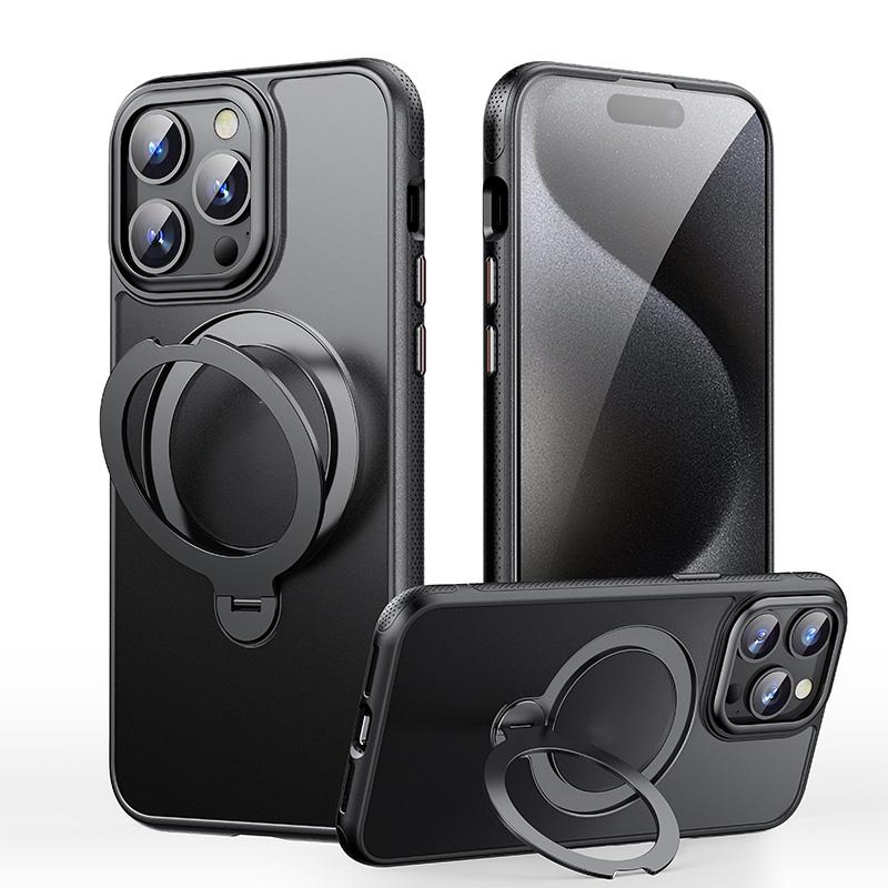 erorex For iPhone 15 Pro Max Gear-Style Stress Relief 360 Rotation Holder MagSafe Phone Case(Black) - Image 1