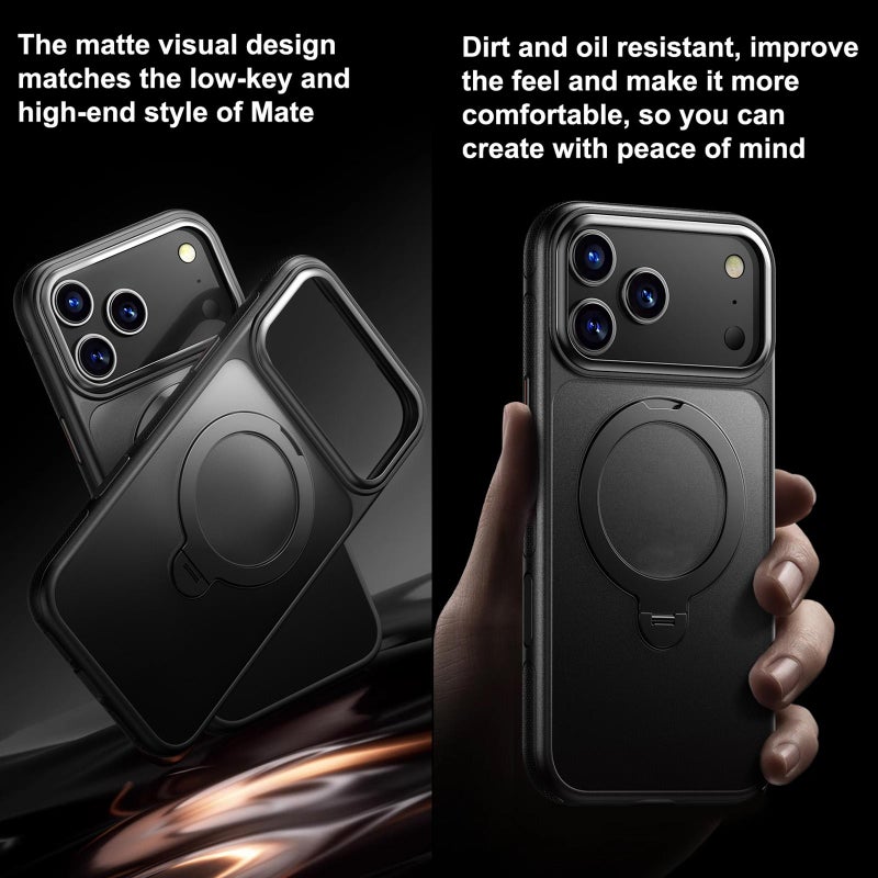 erorex For iPhone 15 Pro Max Gear-Style Stress Relief 360 Rotation Holder MagSafe Phone Case(Black) - Image 4