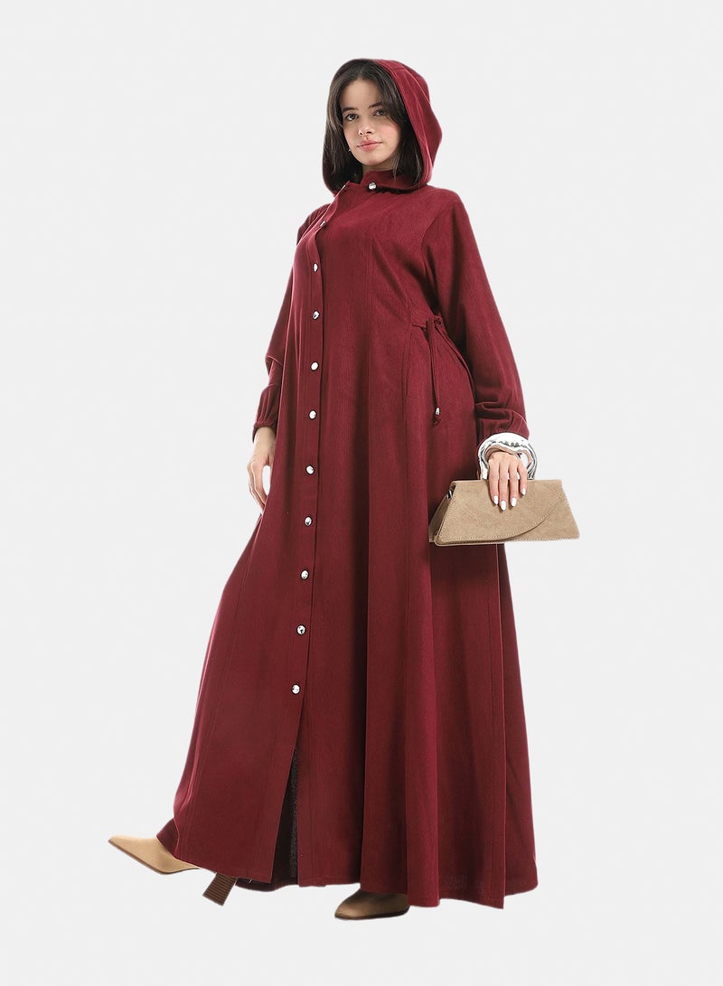 Red Circle Hooded Velvet Abaya - Image 5