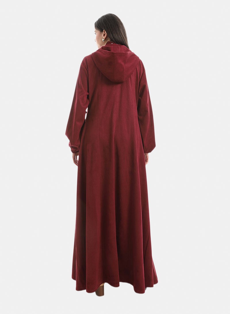 Red Circle Hooded Velvet Abaya - Image 3