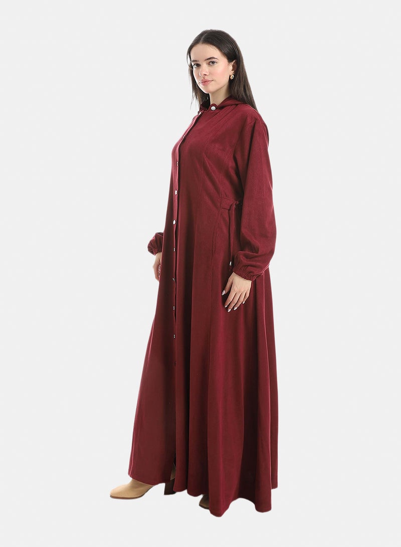 Red Circle Hooded Velvet Abaya - Image 2