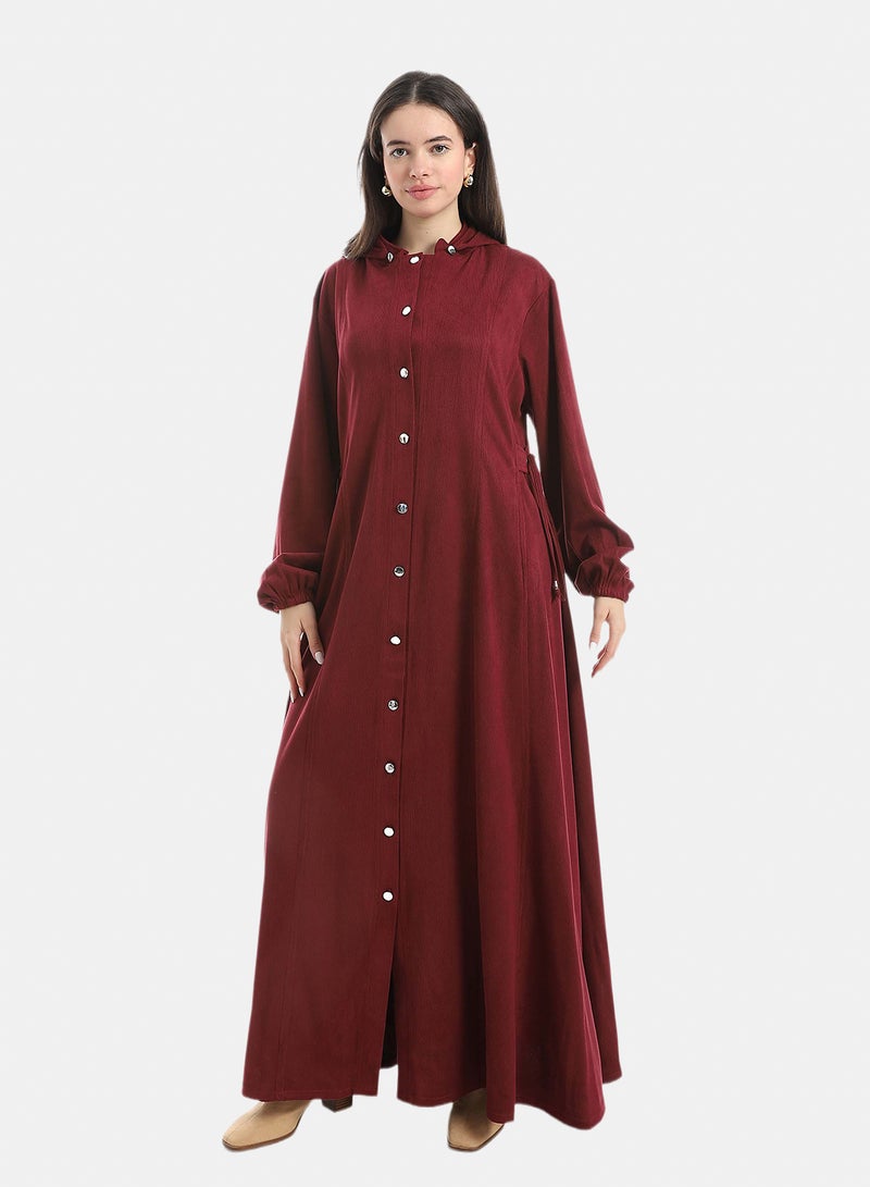 Red Circle Hooded Velvet Abaya - Image 1