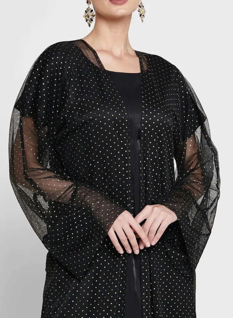 hayas closet Embellished Mesh Detail Abaya