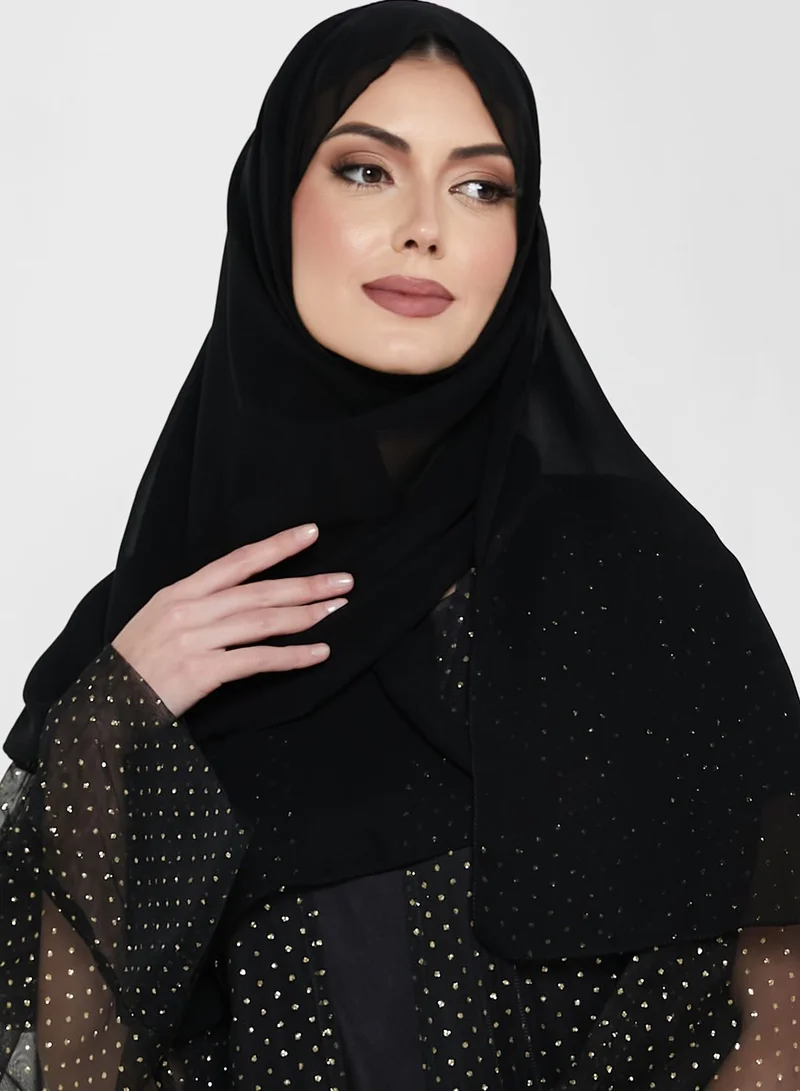 hayas closet Embellished Mesh Detail Abaya