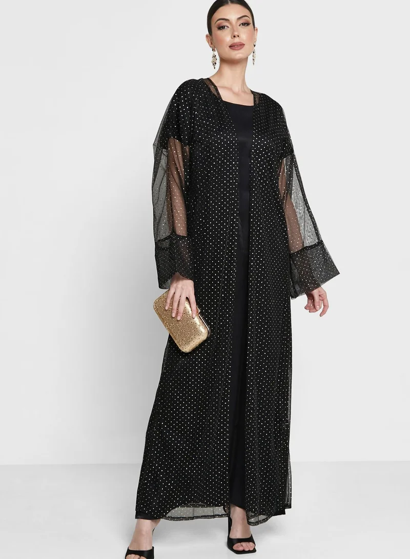 hayas closet Embellished Mesh Detail Abaya