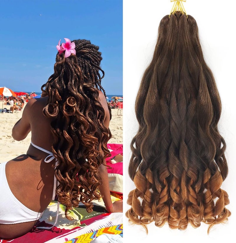 datanala French Curly Braiding Hair 22 Inch 8Pack/lot Loose Wavy Spiral Curl Braids Crochet Hair Deep Wave Synthetic Extensions Pre Stretched Bouncy Braiding Hair(T30#) - Image 1