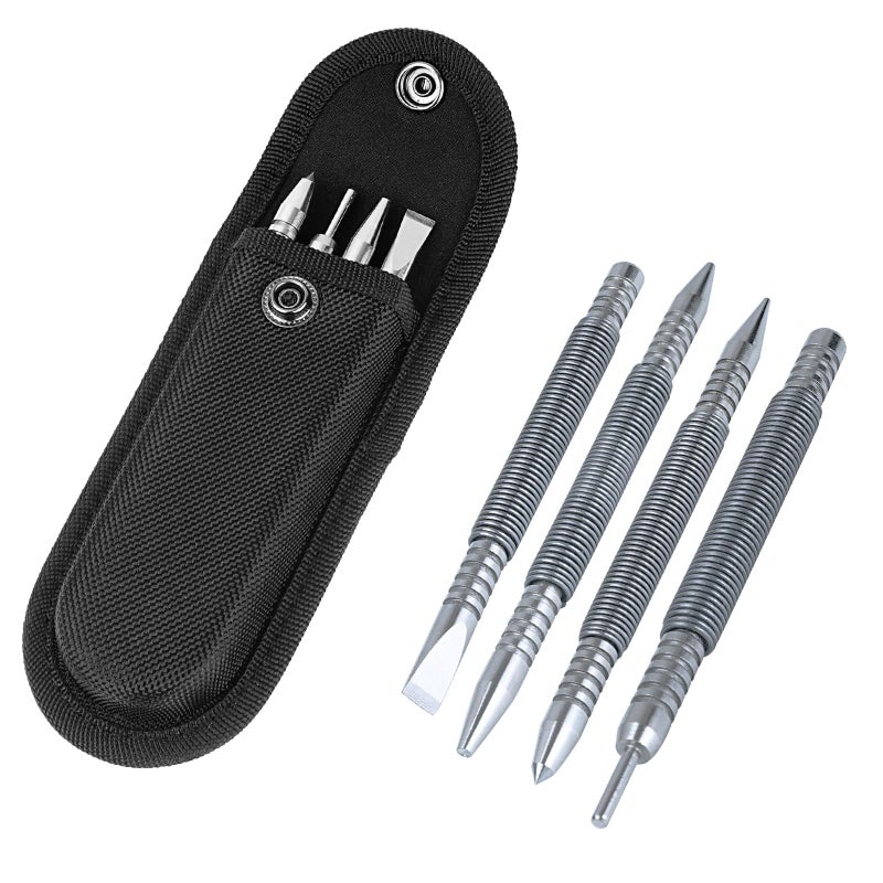 BESTNULE 4Piece Nail Setter Dual Head Nail Set Dual Head Center Punch Hammerless Cold Chisel Hinge Pin Remover Punch Set Nail Setter Features 18in 332in 316in 116in 516in 18in