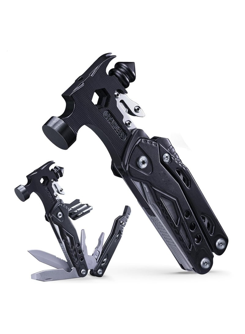 Zikra Multitool, 17 in 1 Mini Hammer Camping with Pocket Clip & Cut Resistant Gloves, Father Day Husband Boyfriend Multitool Gift Men, Multi Tool Survival Gear Hammer, Survival Gear Hammer 6.41"×2.83"×1" - Image 1