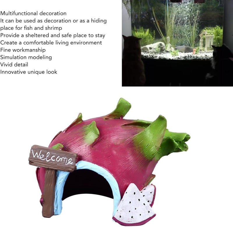 Pilipane Aquarium Resin Decoration Fun Simulation Innovative Landscaping Hideout House for Fish Tank Safe Material (Dragon Fruit) - Image 2